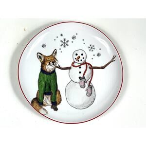 NEW West Elm Rachel Kozlowski Dapper Animal Plate NIB Holiday Fox Snow Xmas